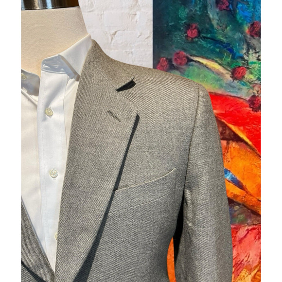 Vintage 80's Giorgio Armani Classico 42R Beige Gray Nailhead Sport Coat Blazer - Picture 5 of 15